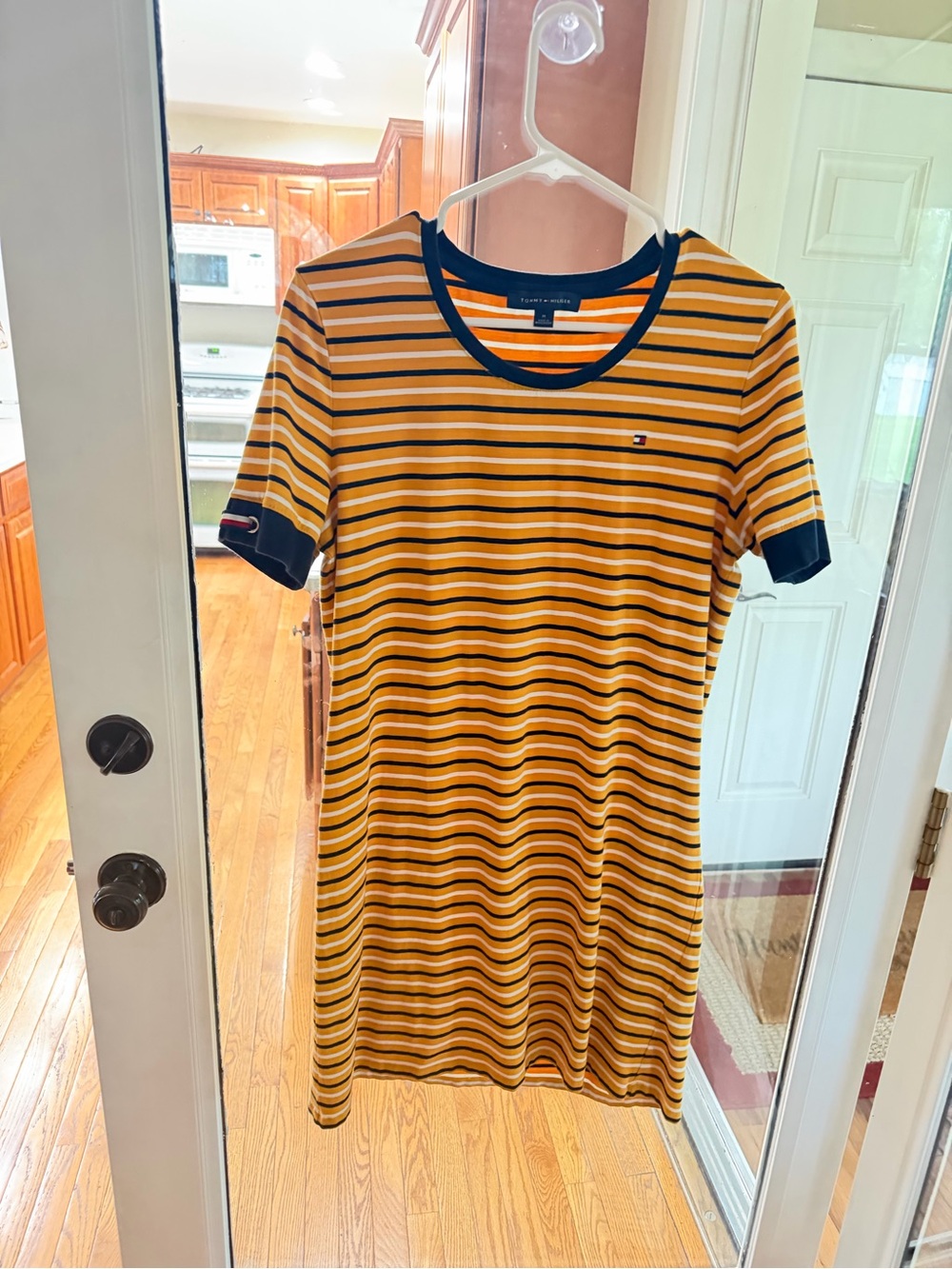 Tommy Hilfiger Yellow/Blue Striped Crewneck Tee Dress Size Medium